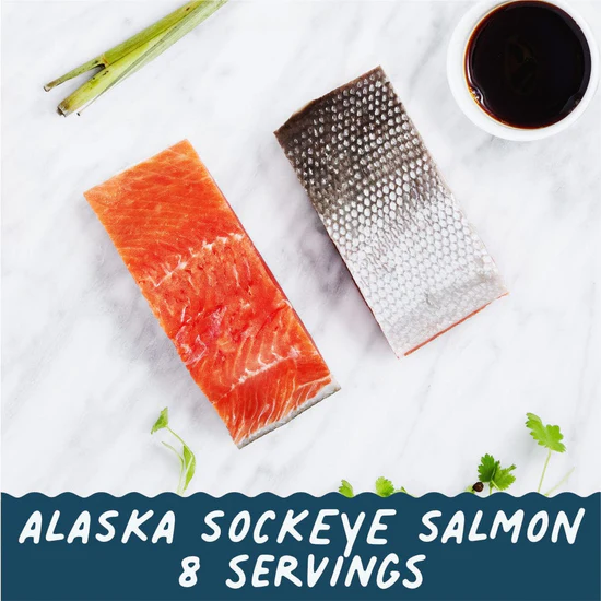 Sockeye salmon servings on table